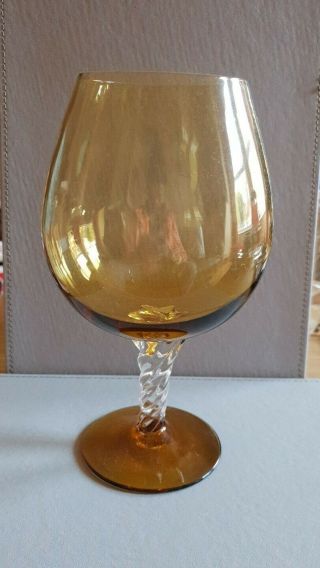 Large Empoli Amber Glass Brandy Bowl Vase In