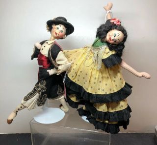 9” Vintage Effanbee Klumpe Cloth Spanish Flamenco Dancers Couple Sa