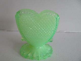 Degenhart Glass Beaded Heart Sweetheart Toothpick Holder Green Ice Opalescent