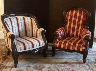Two Vintage Style Upholstered Chairs For Large Doll Or Child