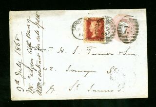1868 Penny Pink Postal Stationery Cover,  With Additional Penny Red (j096)