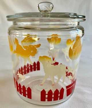 Anchor Hocking Glass Canister Jar W Lid Red Yellow Tulips Rabbits Duckings Lambs