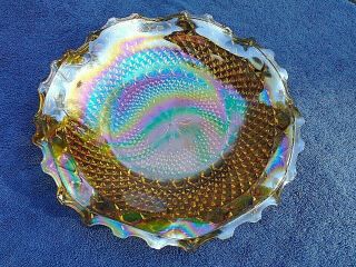 Vintage Indiana Diamond Point Marigold Carnival Glass Ruffled Edge 10 " Bowl