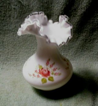 Vintage Fenton Hand Painted Milk Glass Vase By Frances Burton 7 "