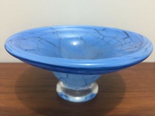 Gibraltar Crystal Glass Vase Blue Design Impressed Mark & Signature