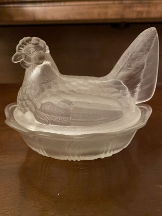 Fenton Glass Frosted Clear Hen On Nest