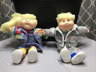 Two 1989 Cabbage Patch Kids Designer Line - Boy & Girl; Both Blonde & Green Eyes