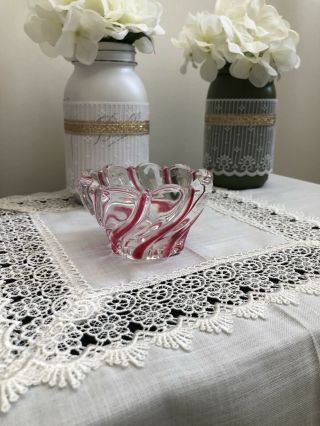 Vintage Mikasa Peppermint Swirl Clear Glass Bowl Or Candleholder Very Elegant 3