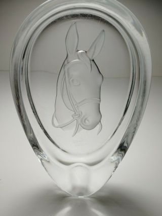 Sevres France Art Glass Crystal Ashtray / Dish Engraved Horse Vintage Signed