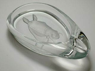 Sevres France Art Glass Crystal Ashtray / Dish Engraved Horse Vintage Signed 2
