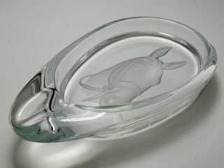 Sevres France Art Glass Crystal Ashtray / Dish Engraved Horse Vintage Signed 3
