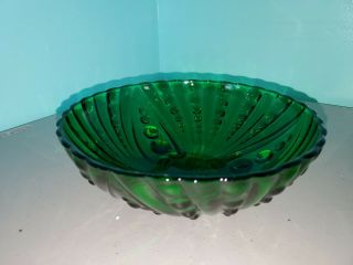 Vintage Large Emerald Green Bubble Dot Footed Glass Bowl Anchor Hocking 8.  5 "