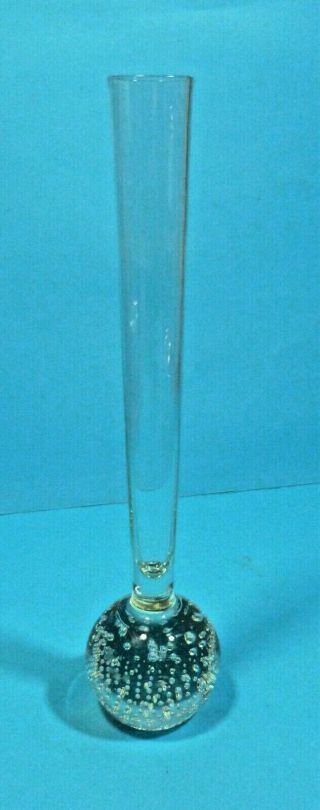 Vintage Controlled Bubble Clear Glass Bud Vase 9.  5 " Tall Art Glass Mid Century
