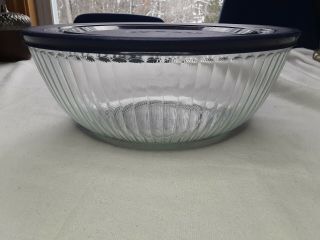 Pyrex Large Mixing Bowl Clear Ribbed Blue Lid 4.  5 Quart 11 " Made In Usa 7404