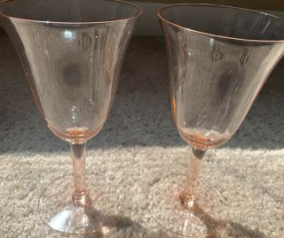 Set Of 2 Vintage Stemmed Pink Depression Wine Glasses