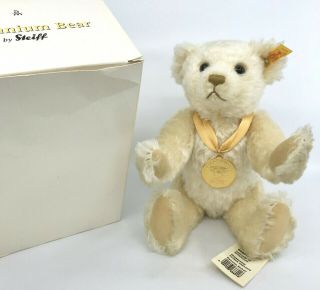 Steiff Millennium Teddy Bear Mohair Plush Danbury 2000 Gold Medal Id Button Tag