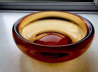 Vintage 50s/60s Murano Amber Art Glassbowl/ Dish (raised Circle Middle) Vgc