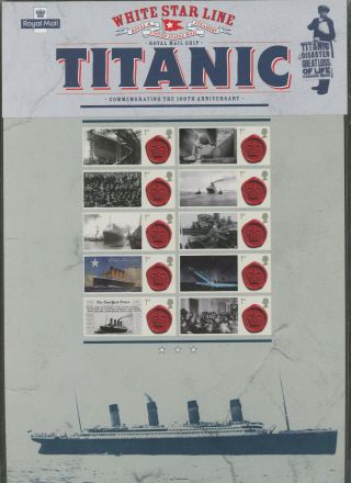 White Star Line Titanic Smilers Sheet In Royal Mail Brochure