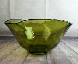 Vintage Fruit Bowl Fluted Emerald Green Glass 10 " X 9 " Width 3 " Base Collectible