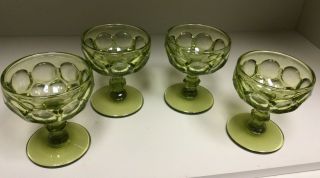 4 Vtg Imperial Glass Provincial Green Thumbprint Sherbet Champagne Mid Century