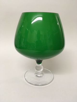 Vintage Green Mid Century Vintage Cased Italian Art Glass Brandy Glass Empoli