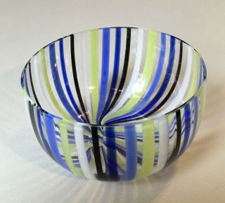 Vintage Striped Blue Black Green Italian Art Glass Bowl 5 " X 2.  75 "
