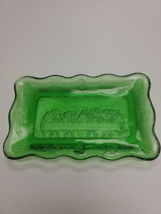 Vintage Last Supper Butter Dish Tray Green