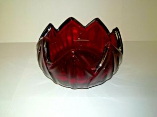 Quality Vintage Ruby Red Glass Art Lotus Lily Dish Patterned Pin Dish Sweet Bowl