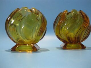 Vintage Amber Glass Art Deco Dressing Table Posy Vases