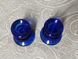 A Vintage Cobalt Blue Footed Glass Candlesticks / Holders 2