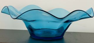 Vtg Blenko Hand Blown Glass Aqua Blue Wave Bowl Pontil Mark ⭐️holiday Sale⭐️