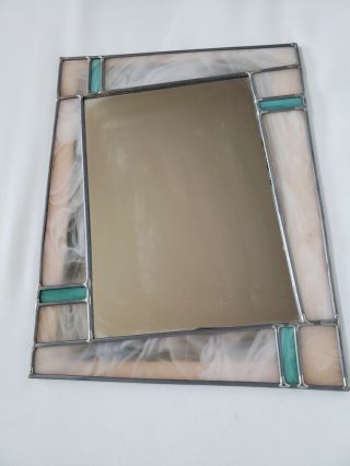 Vintage Stained Glass Mirror Hand Crafted 13.  25 " H X 10.  5 " W Prox.