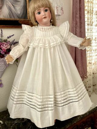 Antique French Lace White Cotton Lawn Dress For Large Jumeau,  Bru Or German Doll