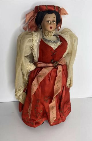 Antique Alberani Vecchiotti Doll 11” Milano Red Dress Busty Italian Woman