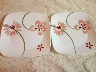 Corelle (corning) Pretty Pink Pattern 2 Dinner Plates Square Shape