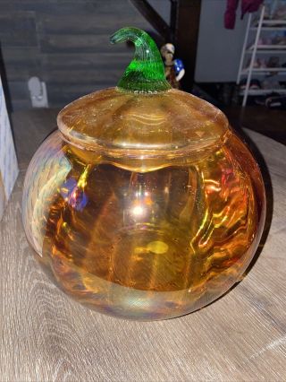 Princess House Crystal Orange Pumpkin Cookie Jar With Lid 6411 Halloween