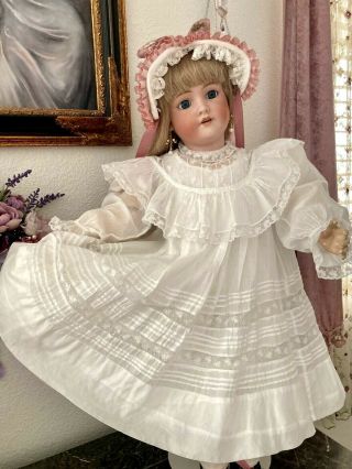 Antique French Lace White Fluffy Lawn Dress For Large Jumeau,  Bru Or German Doll