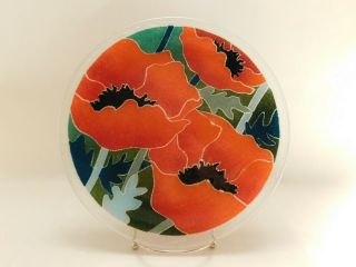 Peggy Karr Fused Glass 11 " Oriental Poppies Plate - Signed