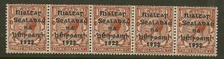 Ireland Harrison 1 1/2d Coil Strip With 5 Line Overprint 5 Stamps Um
