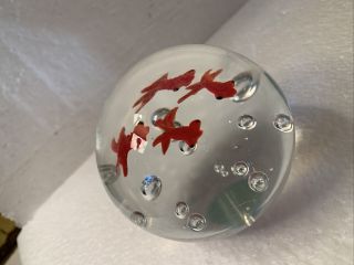 Vintage Art Glass Paperweight With Gold Fish And Air Bubbles 2.  3/4”