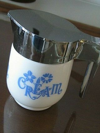 Vtg Pyrex Corelle Gemco Cornflower Blue Milk Glass Creamer Cream Lid Corning