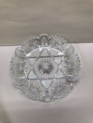 Antique American Brilliant Period Cut Glass Crystal Dish Bowl Sawtooth Edge
