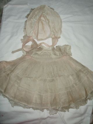 Exquisite Molly Es Pink Voile Frilly Dress & Bonnet Dydee Lou Doll Vtg 1930s 40s