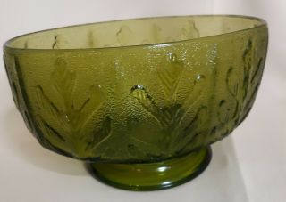 Ftd Green Glass Oak Leaf Oval Low Candy Dish Bowl Compote Planter Vase Vintage