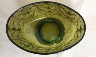 FTD Green Glass Oak Leaf Oval Low Candy Dish Bowl Compote Planter Vase Vintage 2