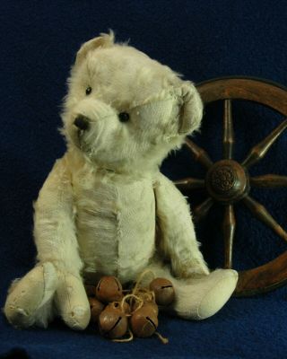 Handsome White Antique Vintage Jointed Mohair Teddy Bear 18 "