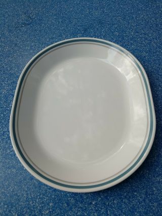 Corelle Indigo Platter Wide Slate Blue & Narrow Grey Gray Stripe 12 1/8 " By 10 "