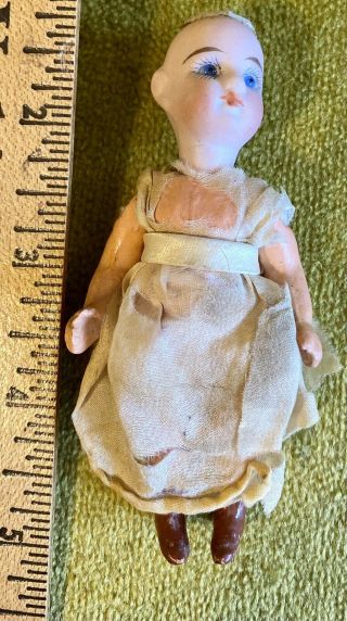 Antique Tiny 4” German Bisque Closed Mouth Doll,  Perfect