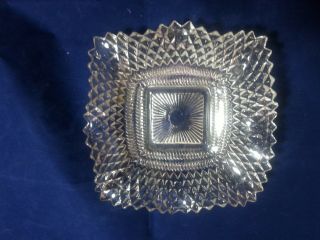 Vintage 7 In Square Ashtray Candy Dish Diamond Cut Crystal Clear Glass Ashtray