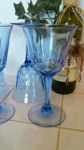 Set Of 4 Vintage Avon Fostoria American Blue Classic Water Wine Goblets C5